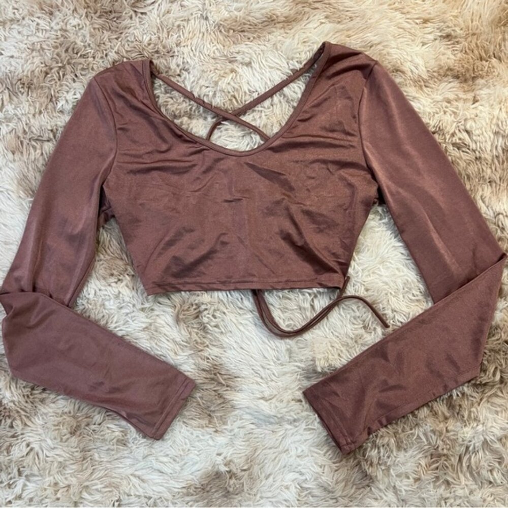 NWOT SHEIN Long‎ Sleeve Strappy Open Back Top